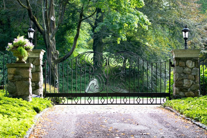 Black curved ornate metal gate
