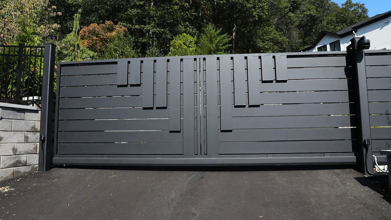 Closed metal sliding automated driveway gate