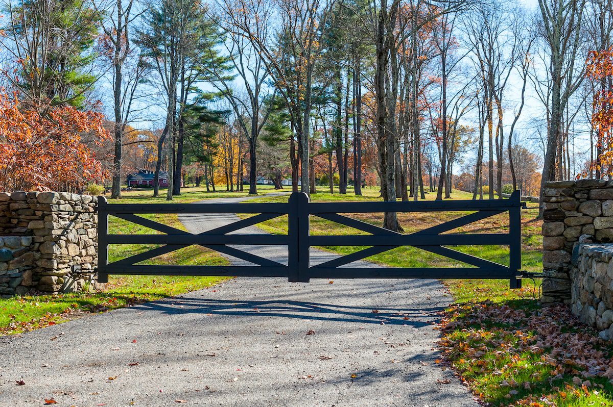 Black farmstyle swing gate